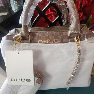 BEBE ~ Logo Handbag Tote Satchel TAUPE Shoulder Satchel Bag with Wallet ~ NWT